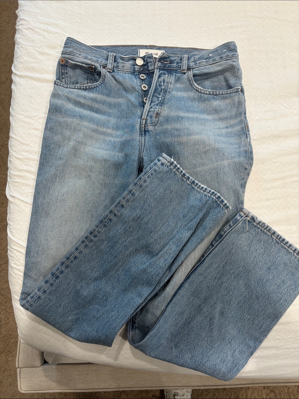 Madewell Light Wash Longline Straight Leg Jeans